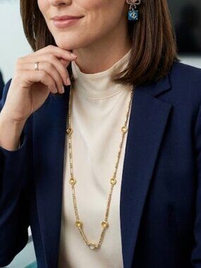 NWT Ann Taylor Gold-Tone Long Stations Necklace with Delicate Lemon-Yellow Gems